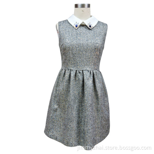 Elegant Sleeveless Navy Beaded Dress